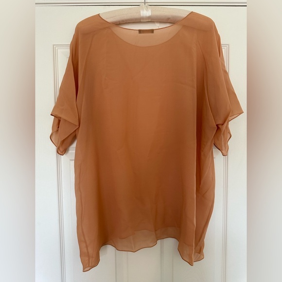 Rosamosario Tops - Rosamosario 100% Silk Georgette Oversized Cut Italian Silk Nude Tan Top Tee